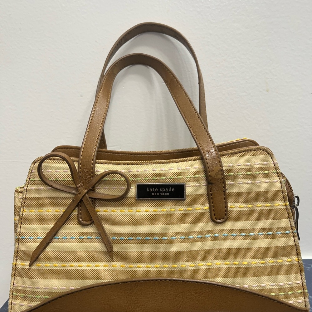 Kate Spade Tan and Yellow Striped Satchel